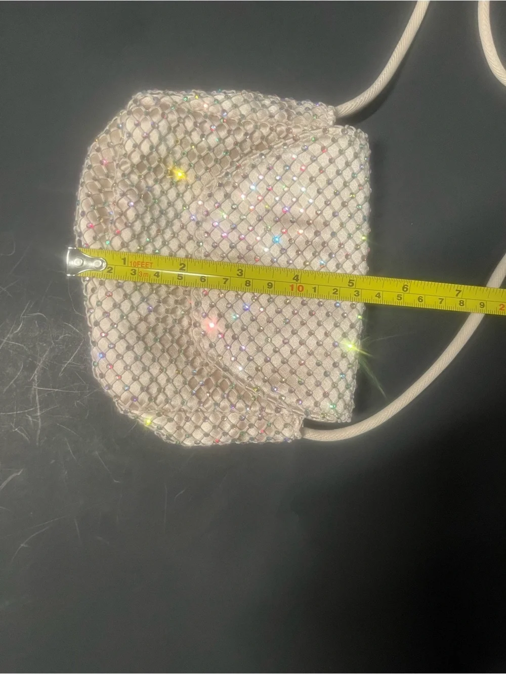 Zara Rhinestone Mesh Crossbody Bag - Ivory